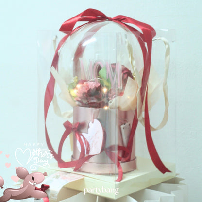Mother's Day MOM Red Faux Flower Round Dome Gift Box Money Pull Surprise