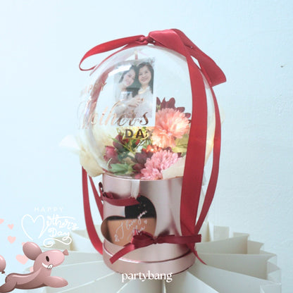 Mother's Day Photo & Red Faux Flower Round Dome Surprise Gift Box Money Pull