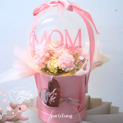 Mother's Day MOM Pink Faux Flower Round Dome Gift Box Money Pull Surprise
