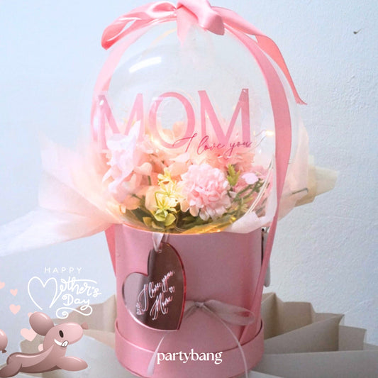 Mother's Day MOM Pink Faux Flower Round Dome Gift Box Money Pull Surprise