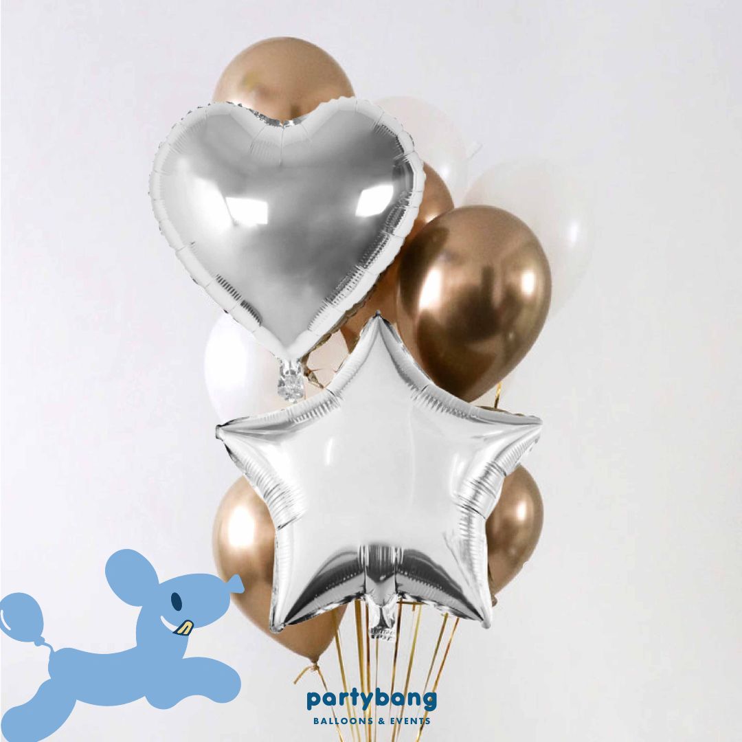 [Helium Inflated] 12"/ 18" Foil Latex Pearl Chrome Pastel Confetti Balloon Gold & Silver_Shop By Picture (14pcs)