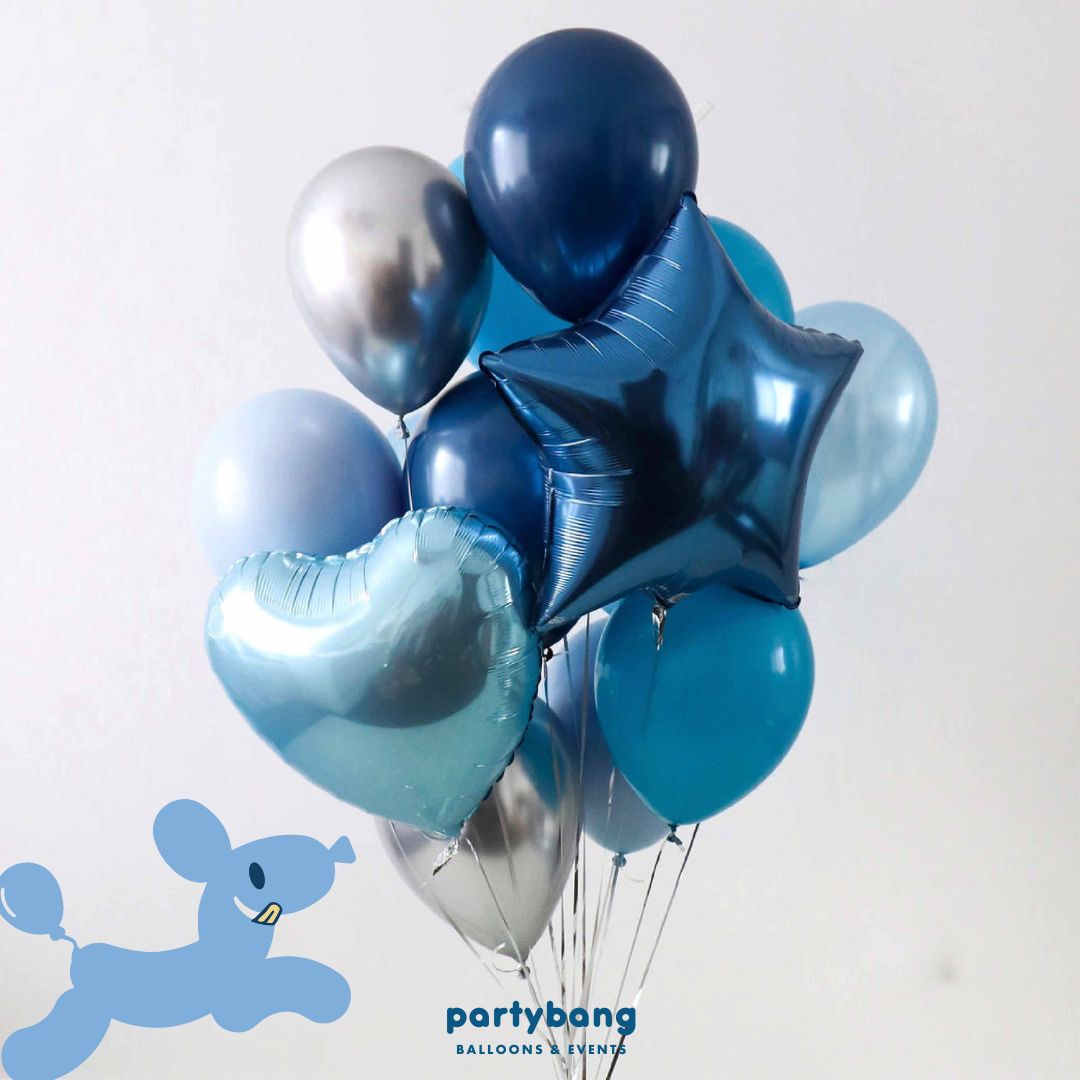[Helium Inflated] 12"/ 18" Foil Latex Pearl Chrome Pastel Confetti Balloon Navy, Blue & Silver_Shop By Picture (14pcs)