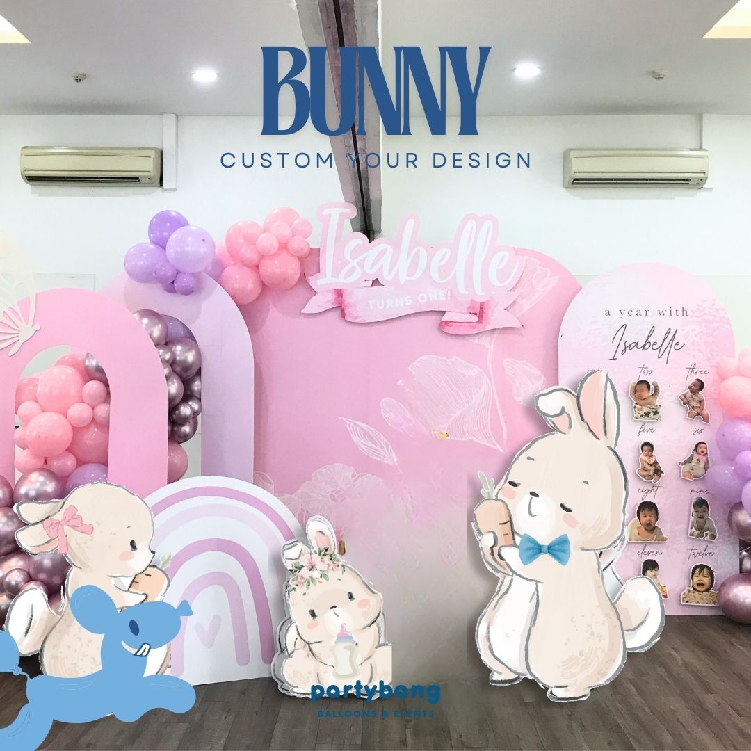 Bunny Kids Theme Backdrop Setup with Balloon Garland (Custom)