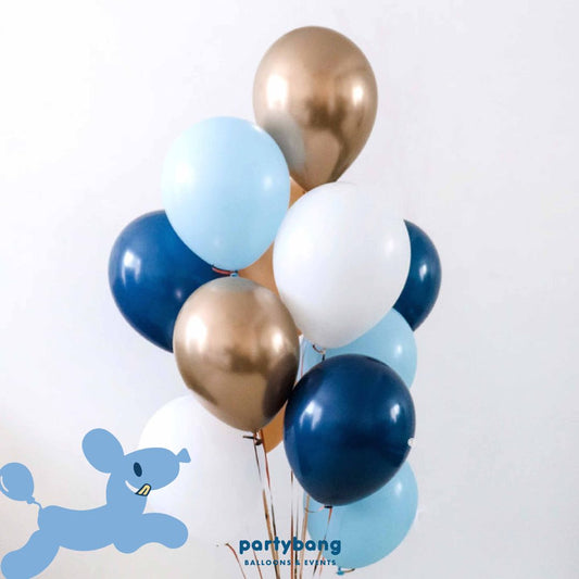 [Helium Inflated] 12" Latex Pearl Chrome Pastel Balloon Navy, Blue & Gold_Shop By Picture (12pcs)