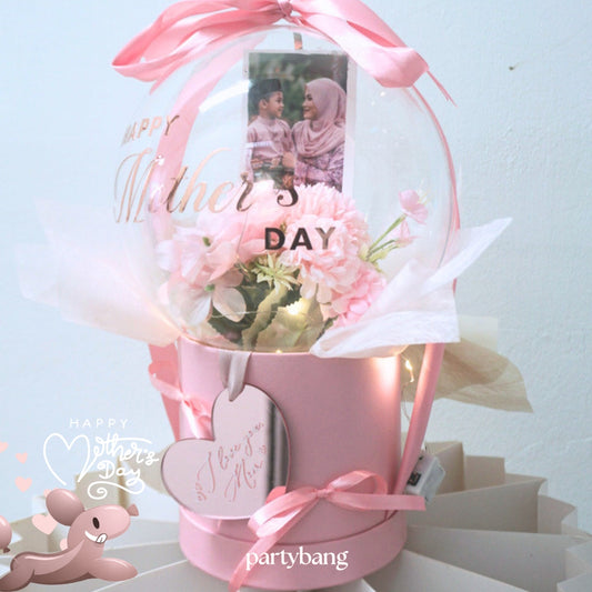 Mother's Day Photo & Pink Faux Flower Round Dome Surprise Gift Box Money Pull