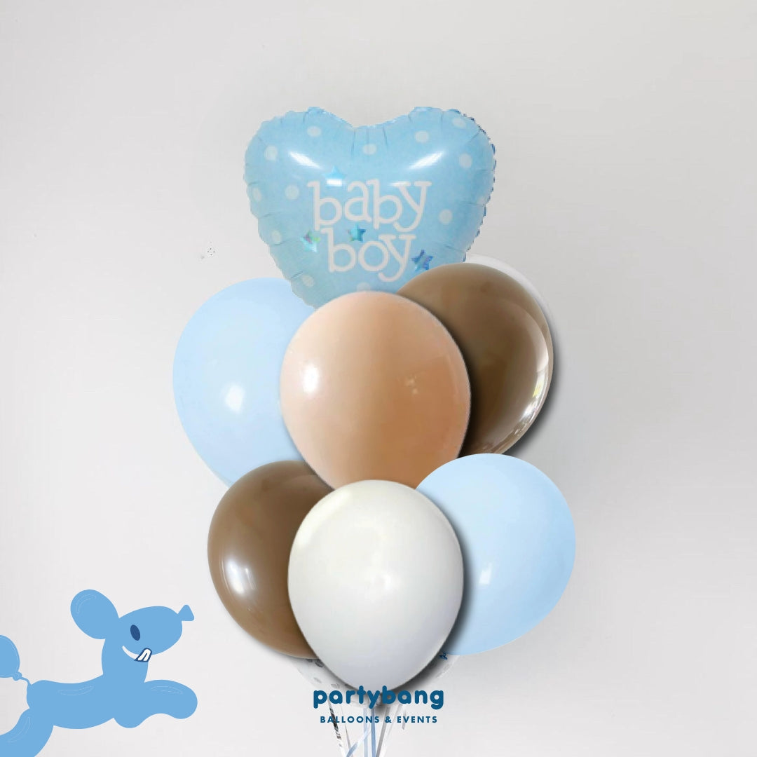 [Helium Inflated] 7pcs Balloon Cluster (Heart Baby Boy)
