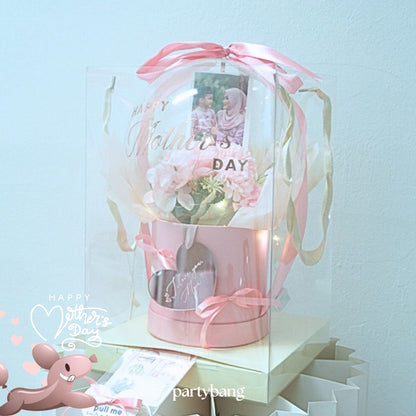 Mother's Day Photo & Pink Faux Flower Round Dome Surprise Gift Box Money Pull