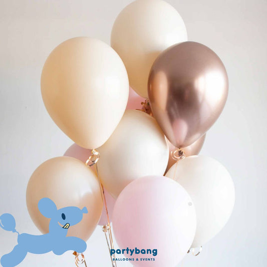 [Helium Inflated] 12" Latex Pearl Chrome Pastel PInk, Sand & Copper Balloon_Shop By Picture (12pcs)