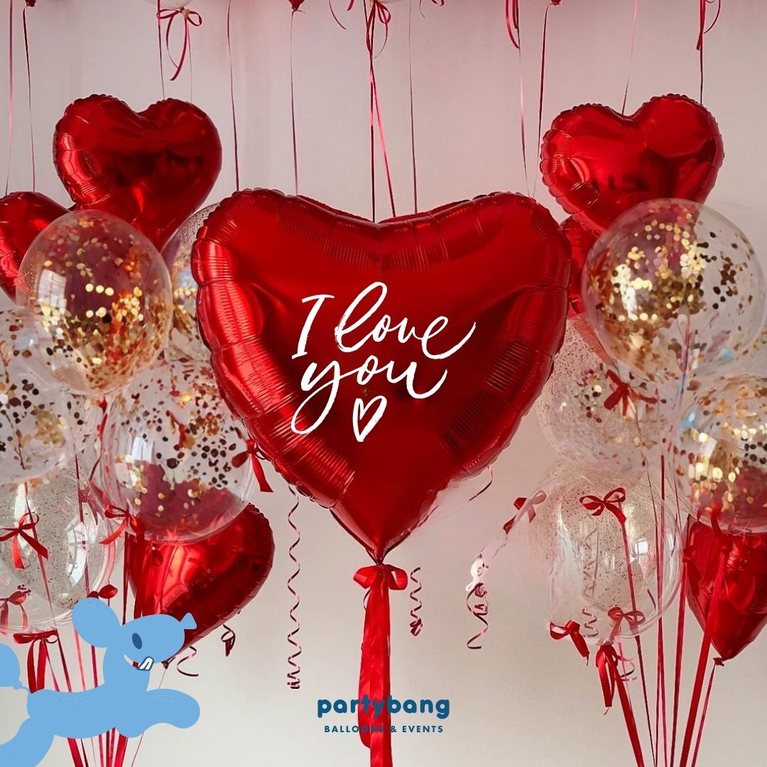 🎀 [Helium Inflated] Jumbo 32inch Custom Love Red Heart Balloon Cluster (17pcs)
