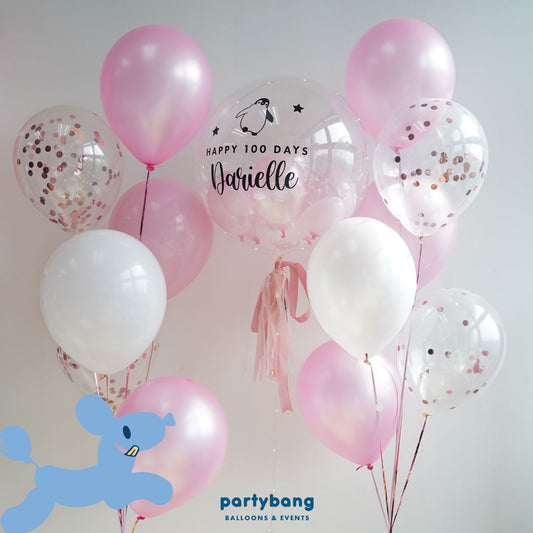 [Helium Inflated] 24inch Custom Bubble Balloon Baby Shower Full Month 100 Days Set C