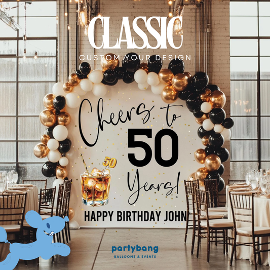 Classic Adult Theme Backdrop Setup with Balloon Garland (One Board)