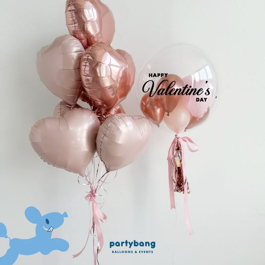 [Helium Inflated] Valentine's Day 24inch Bubble Away & Hearts Bouquet