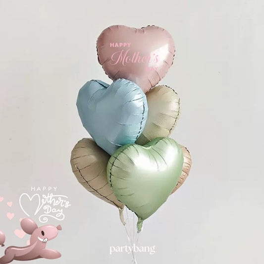 [Helium Inflated] 6pcs Happy Mother's Day Ribbon Hearts Balloons (Mix Pastel)