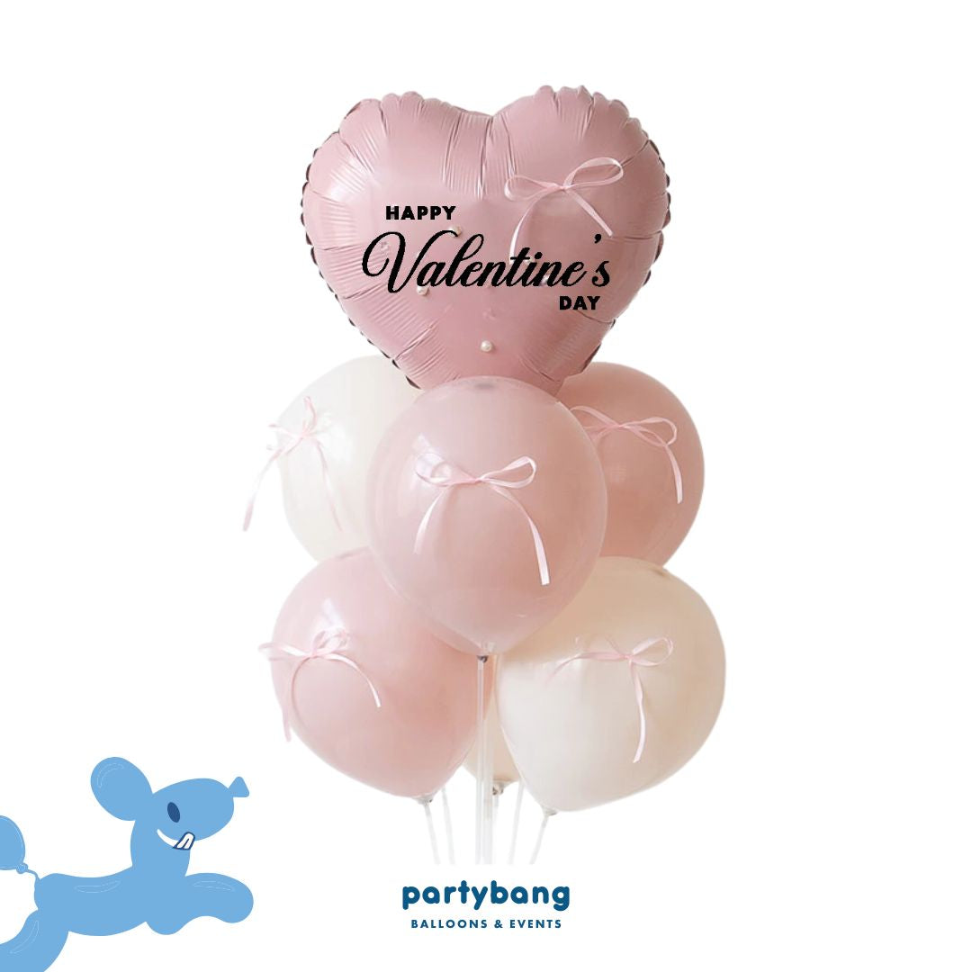 [Helium Inflated] 7pcs Valentine's Day Cream Blush Bouquet