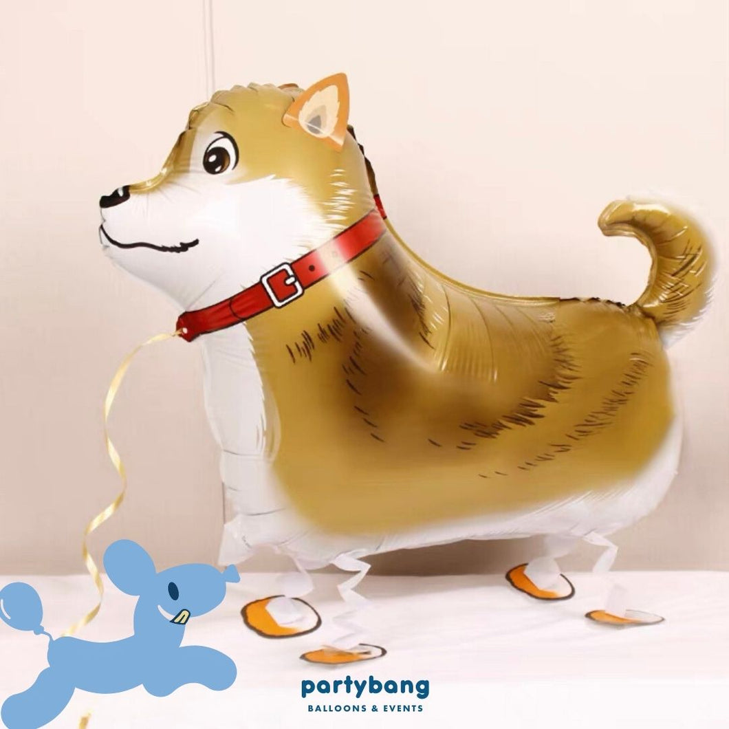 [Helium Inflated] Shiba Dog Walking Pet Animals Foil Balloon Kids Toy Balloon Children Gift