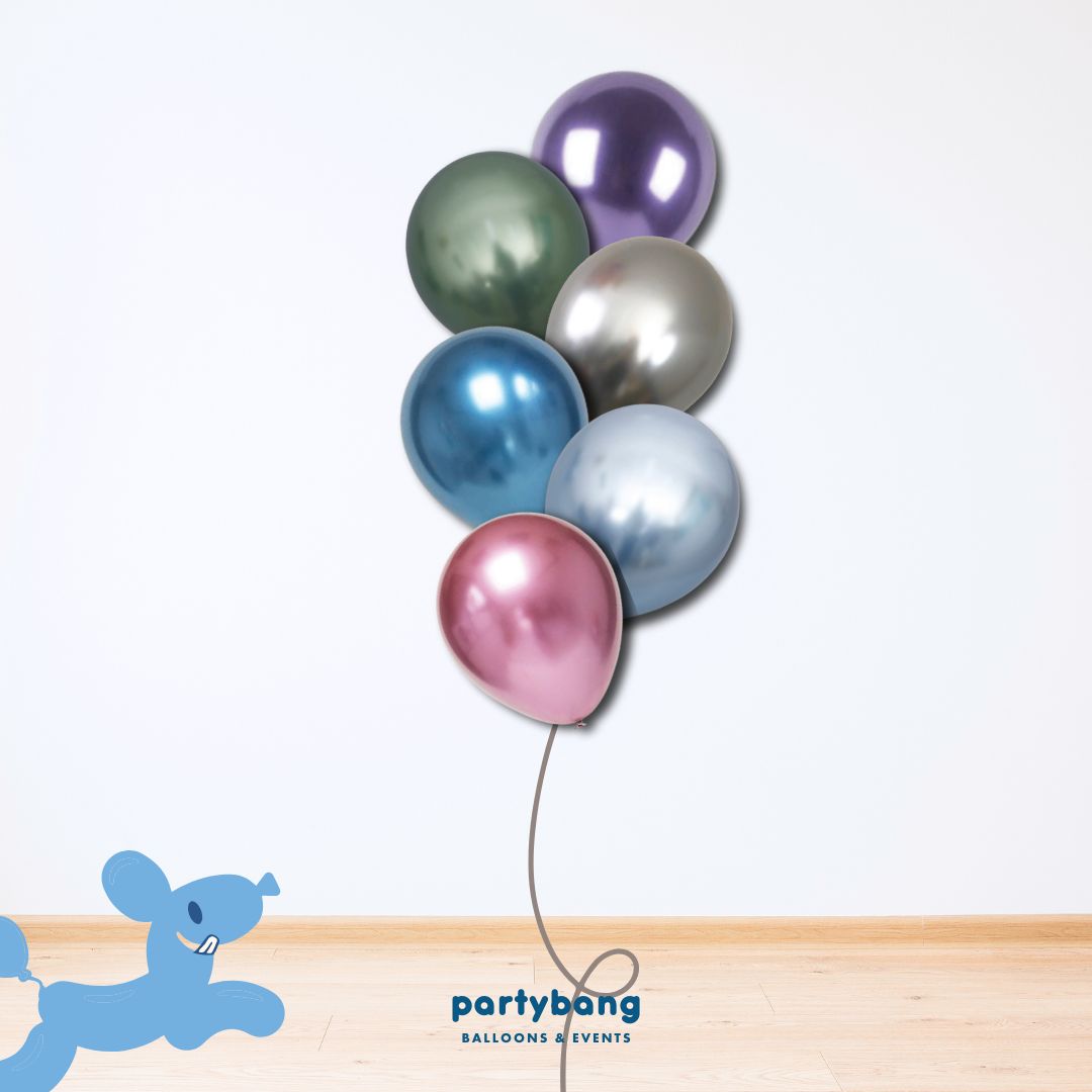 [Helium Inflated] 12" Latex Balloon Clusters Chrometastic