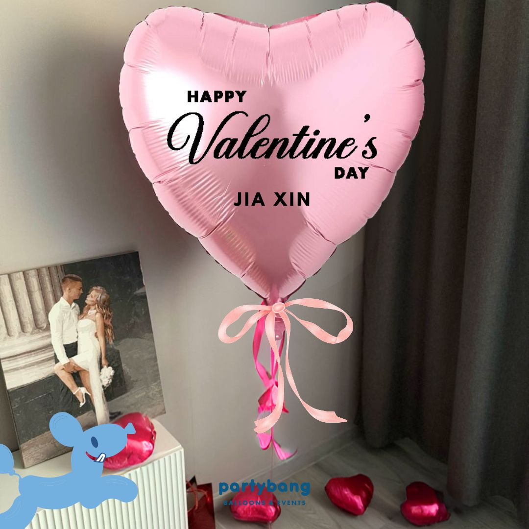 [Helium Inflated] Big Pink Heart Valentine's Day Ribbon Balloon