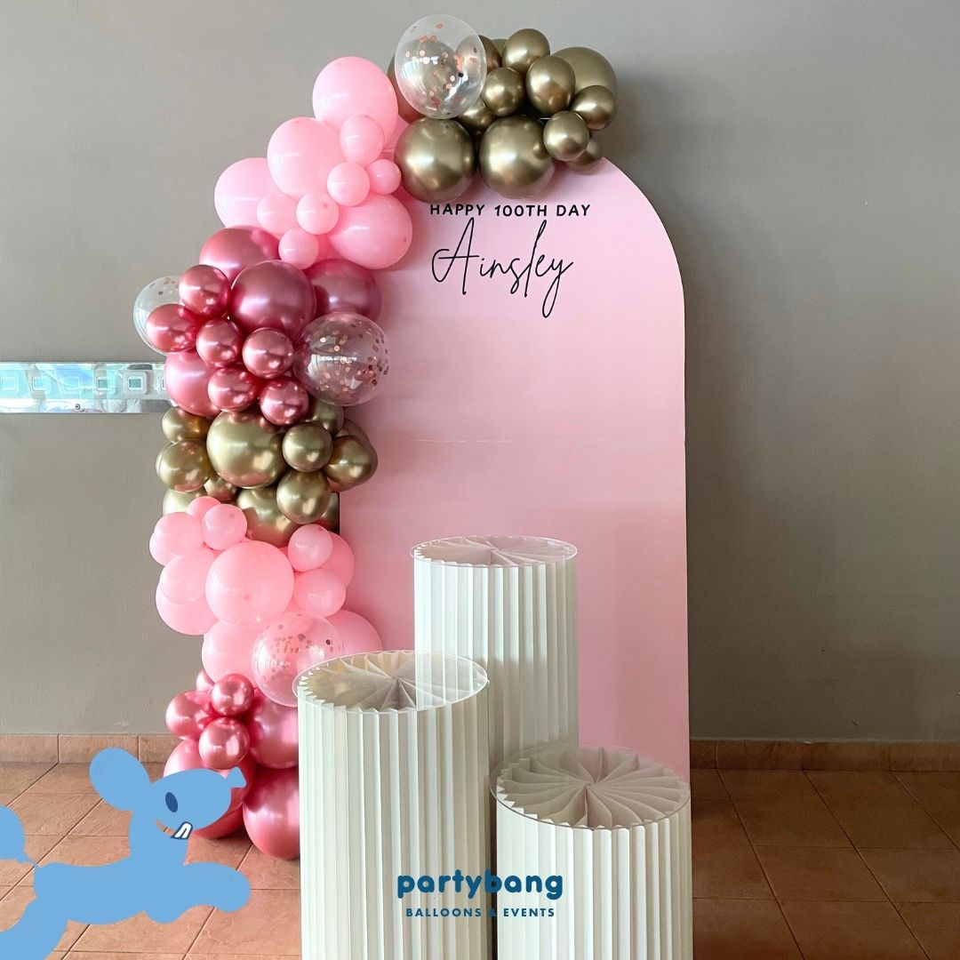 Plain Foamboard Arch Backdrop Setup with Balloon Garland [Pink]