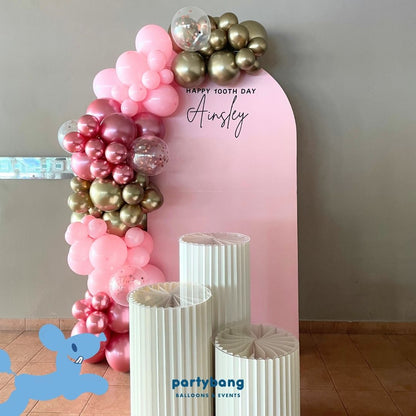 Plain Foamboard Arch Backdrop Setup with Balloon Garland [Pink]