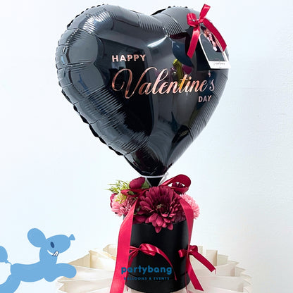 [Helium Inflated] Valentine's Day Heart on Fire Faux Flower Gift Box