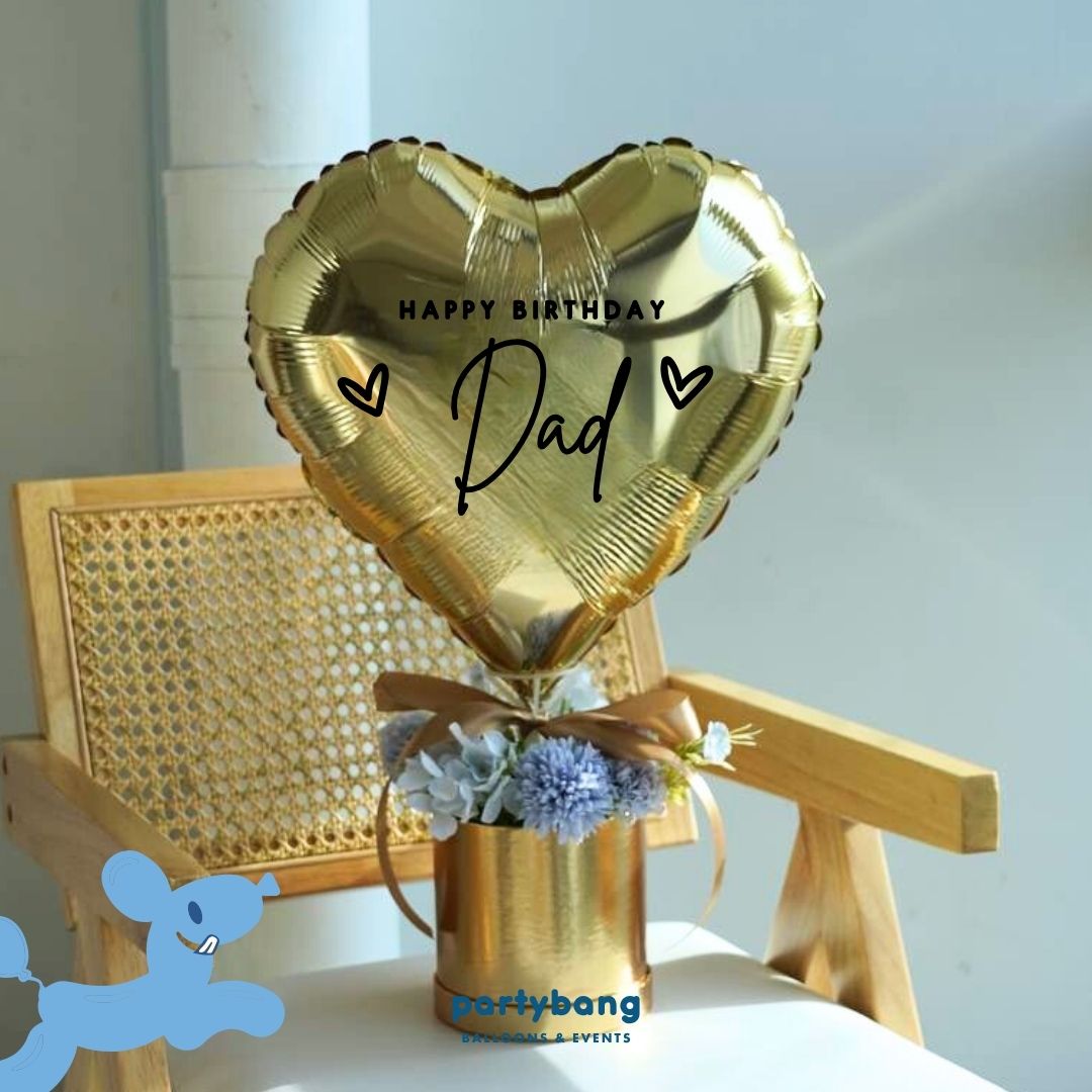 [Normal Air Inflated] Gold Heart Flower Balloon Gift Box
