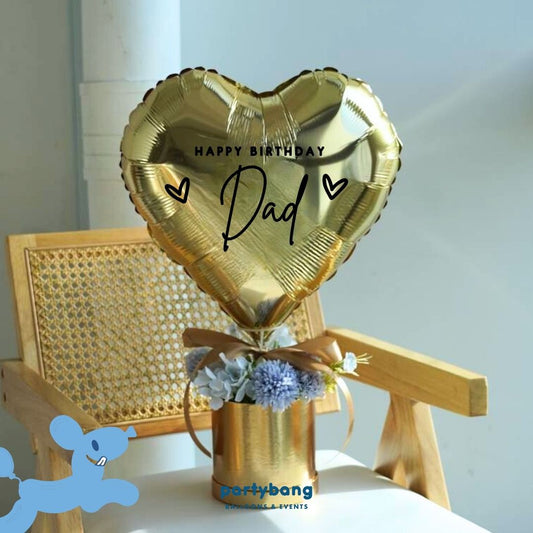 [Normal Air Inflated] Gold Heart Flower Balloon Gift Box
