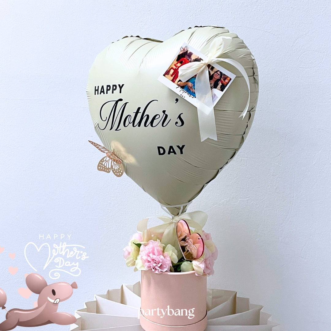 [Normal Air Inflated] Mother's Day Cream Heart with Champange Faux Flower Pink Gift Box