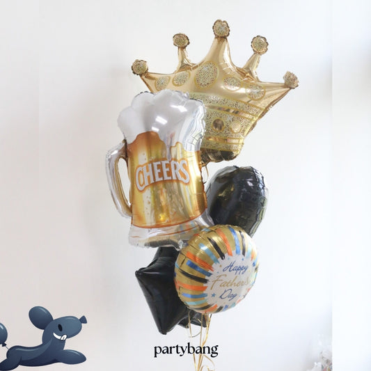 [Helium Inflated] 5pcs Happy Father's Day Crown Mug Foil Balloon Bundle