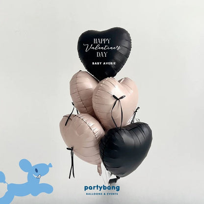 🎀 [Helium Inflated] Hearts Love You Balloons Black & Pink (6pcs)