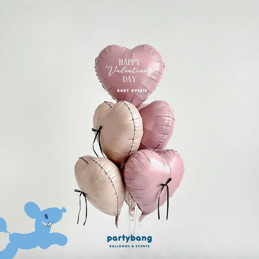 🎀 [Helium Inflated] Hearts Love You Balloons Pink & Nude (6pcs)