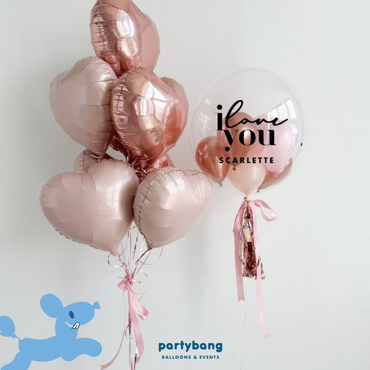 🎀 [Helium Inflated] Hearts Love You 24inch Custom Bubble Balloons (9pcs)
