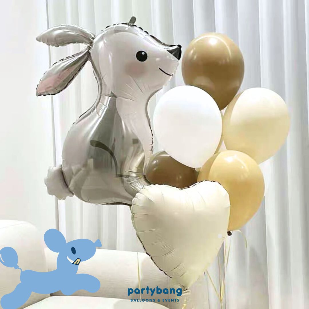 [Helium Inflated] Rabbit Birthday Balloons Kids Party Bundle C_Shop By Picture (8pcs)