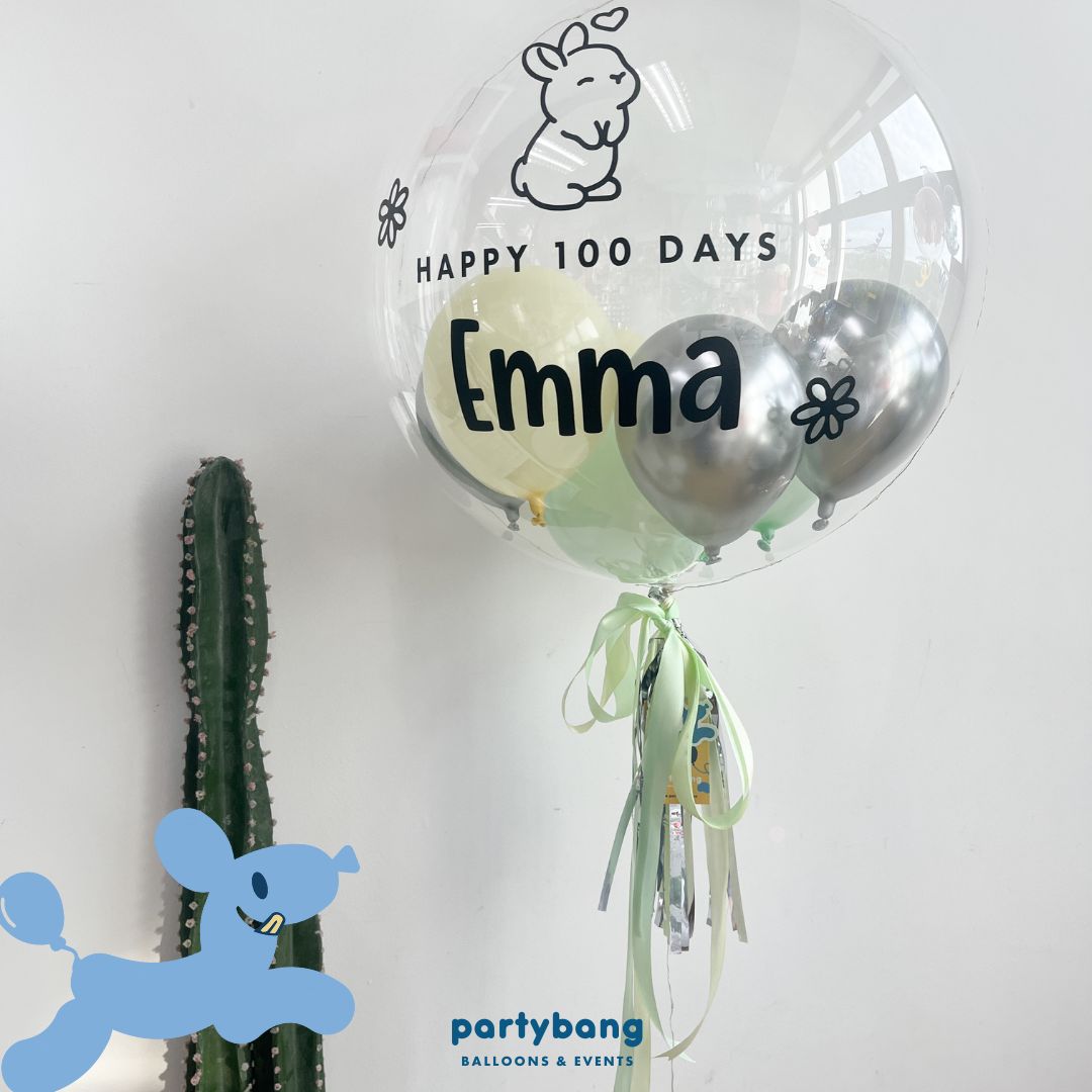 [Helium Inflated] 24inch Custom Bubble Balloon Birthday Baby Shower Full Month 100 Days Set A