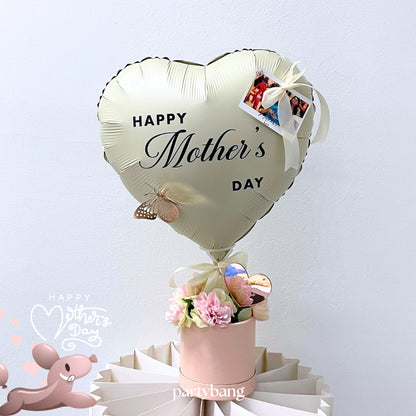 [Normal Air Inflated] Mother's Day Cream Heart with Champange Faux Flower Pink Gift Box