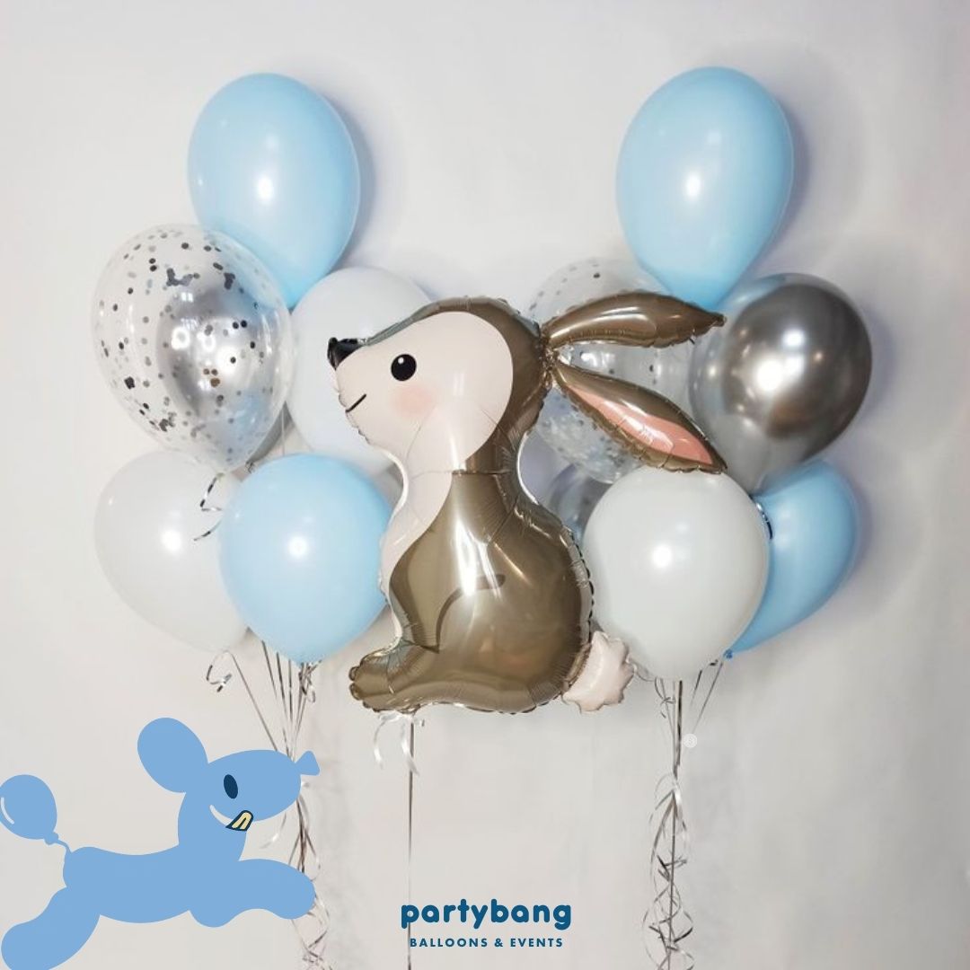 [Helium Inflated] Rabbit Birthday Balloons Kids Party Bundle C_Shop By Picture (15pcs)