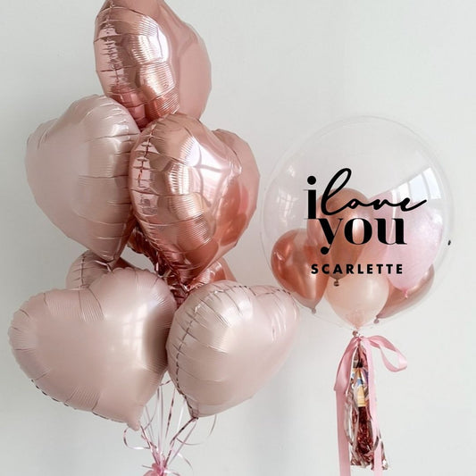🎀 [Helium Inflated] Hearts Love You 24inch Custom Bubble Balloons (9pcs)