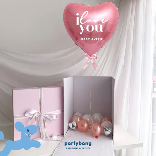🎀 [Helium Inflated] Jumbo Surprise Box 32inch Custom Love Pink Heart Balloon (1pc)