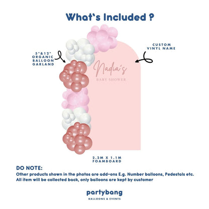 Plain Foamboard Arch Backdrop Setup with Balloon Garland [Pink]