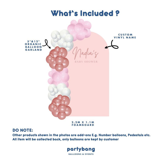Plain Foamboard Arch Backdrop Setup with Balloon Garland (One Board)