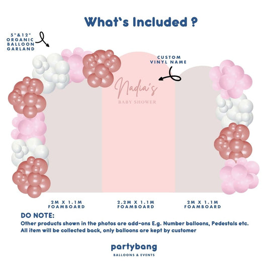 Plain Foamboard Arch Backdrop Setup with Balloon Garland [Three Boards]