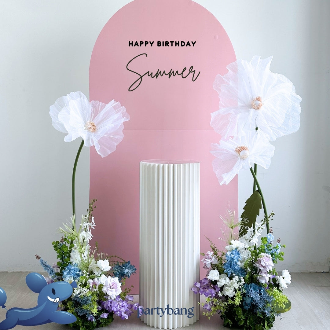 Minimalist Foamboard Backdrop with Botanic Flower Organza Set-up