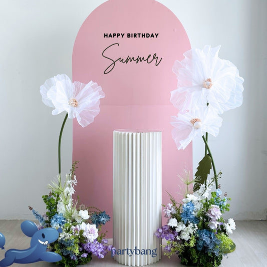 Minimalist Foamboard Backdrop with Botanic Flower Organza Set-up