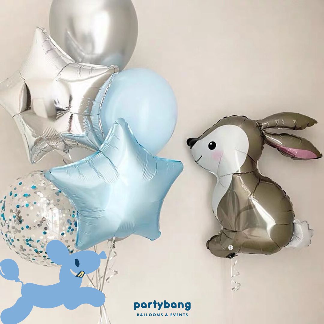 [Helium Inflated] Rabbit Birthday Balloons Kids Party Bundle D_Shop By Picture (7pcs)