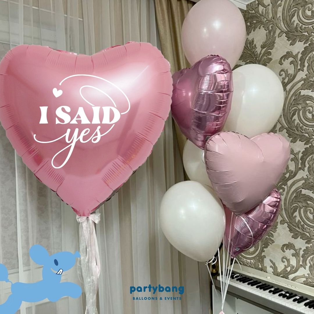 🎀 [Helium Inflated] Jumbo 32inch Custom Love Pink Heart Balloon Cluster (8pc)
