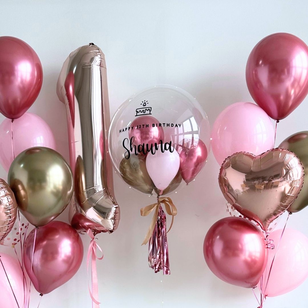 [Helium Inflated] 24inch Custom Bubble Balloon Birthday Set D (1pc Number)