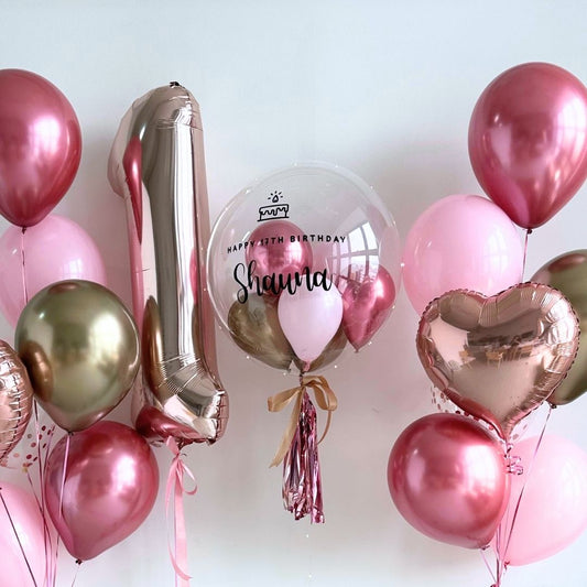 [Helium Inflated] 24inch Custom Bubble Balloon Birthday Set D (1pc Number)