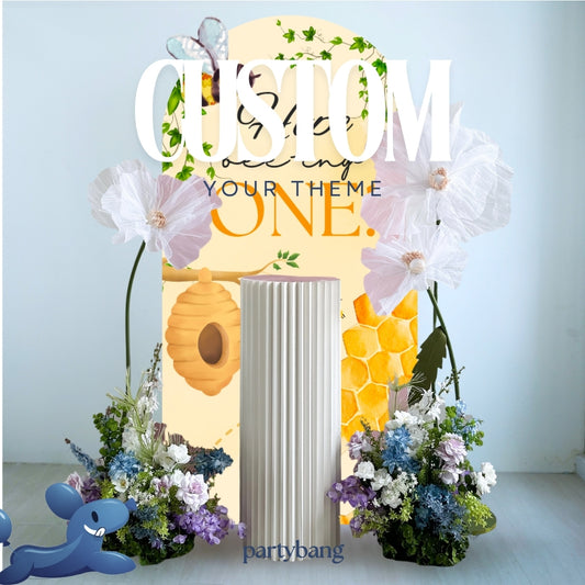 Custom Theme Foamboard Backdrop with Botanic Flower Organza Set-up