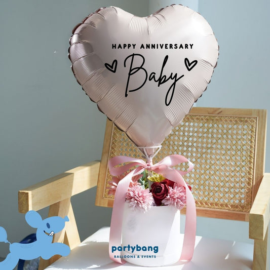 [Normal Air Inflated] Pink Heart Flower Balloon Gift Box