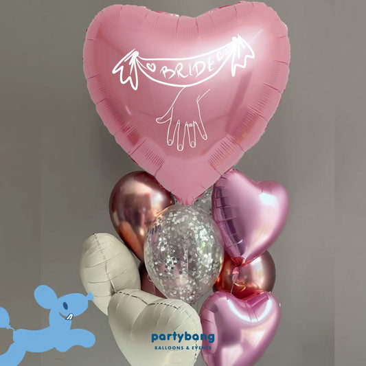 🎀 [Helium Inflated] Jumbo 32inch Custom Love Pink Heart Balloon Cluster (9pc)