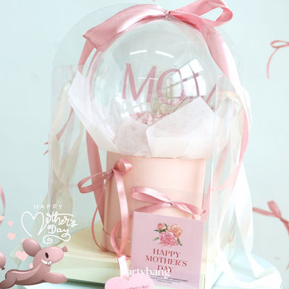 Mother's Day MOM Pink Faux Flower Round Dome Gift Box Money Pull Surprise